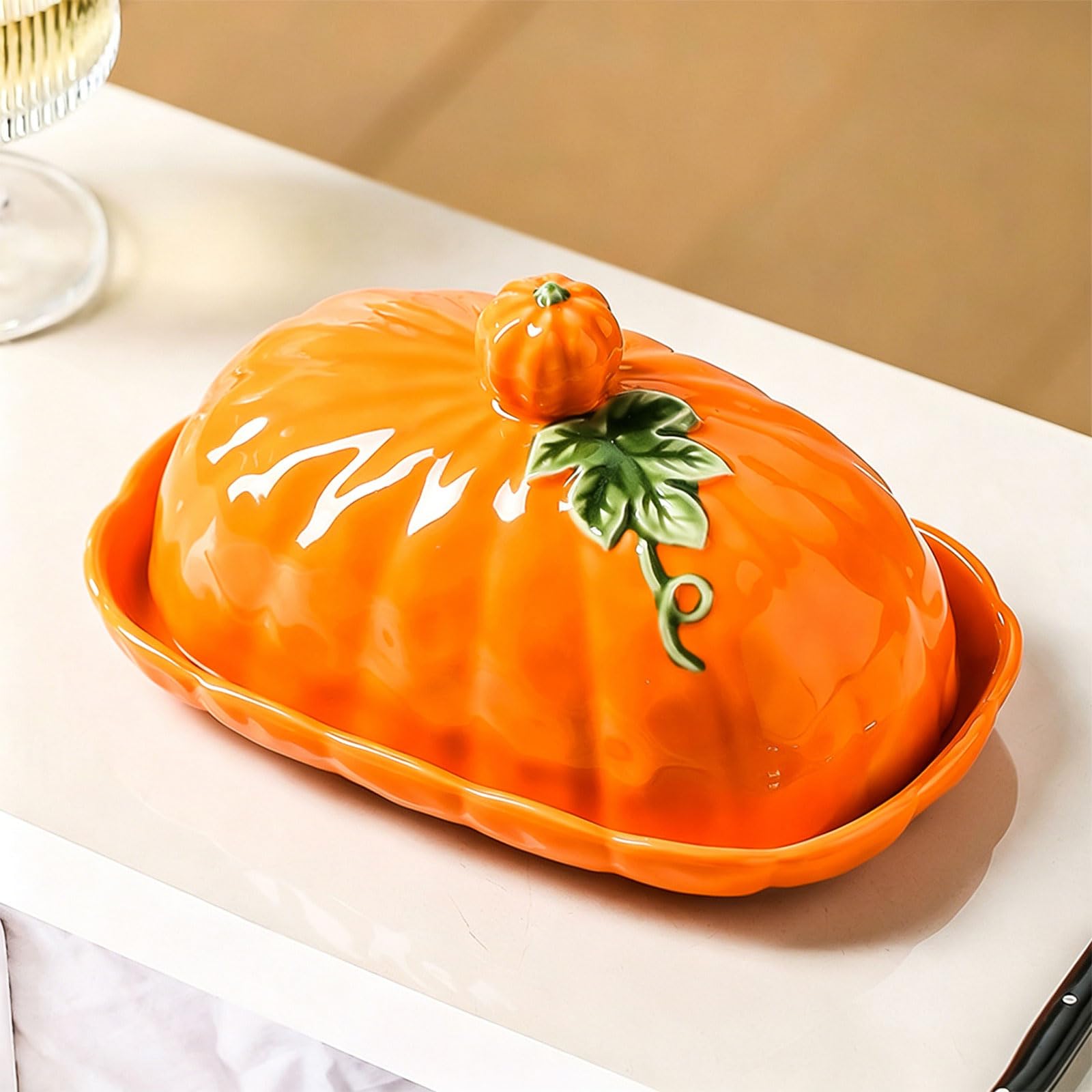 Bandeja de servir en forma de calabaza con tapa, recipiente para