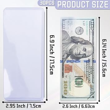 30 PCS Clear Banknote Holders, Hard Plastic Currency Holder for Bills Dollar Bill Sleeves, Currency Sleeves Dollar Bill Holders for Collectors, Money Protector for Bills