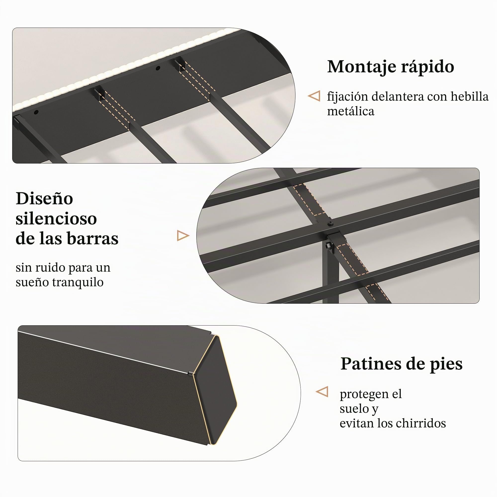 OKMYHOME Cama Tapizada 180x200 cm, Cama Doble Grande con LED y Puerto USB Tipo C, Estructura con Somier de Láminas de Metal, Tela Acanalada, Beige, Sin Colchón
