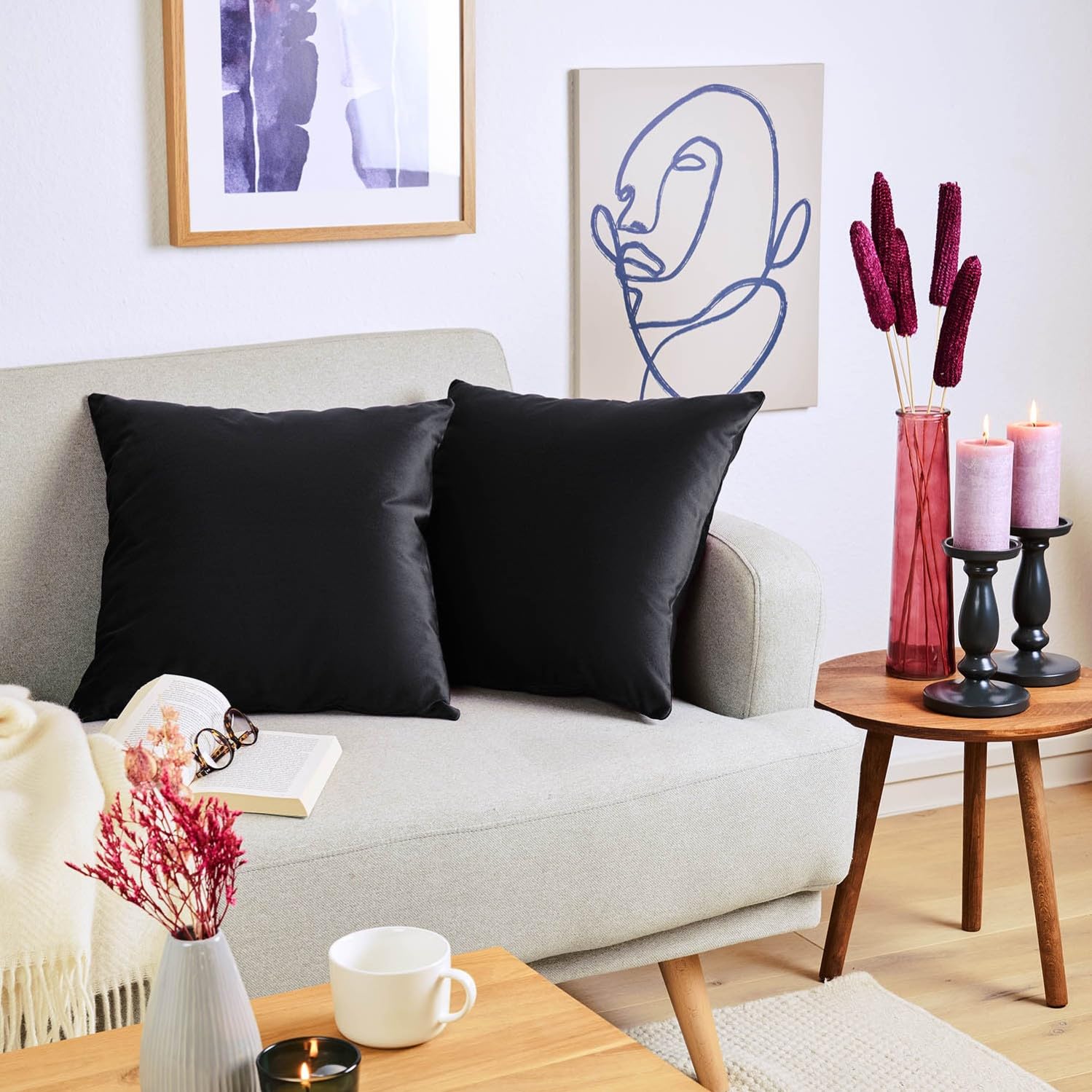 Blumtal Set di 2 Federe Cuscini Divano 40x60 cm in Velluto, con Chiusura Lampo Invisibile, Eleganti Copricuscini Divano in Morbido Velluto,Taglia 40 x 60, Nero