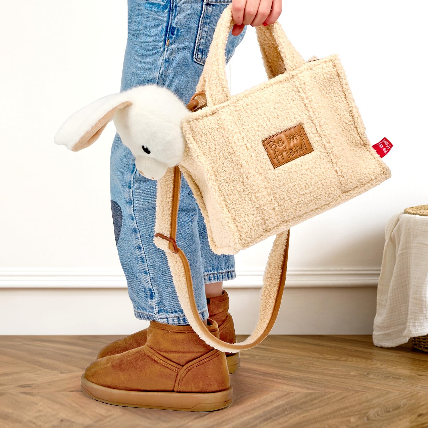 PERLETTI Borsetta Bambina Bambino con Peluche Estraibile - Borsa Morbida e Leggera Regalo Bimbi 3 4 5 6 Anni con Manici - Borsa Bambini Asilo con Pupazzo Removibile - Dimensioni 27x22x9cm