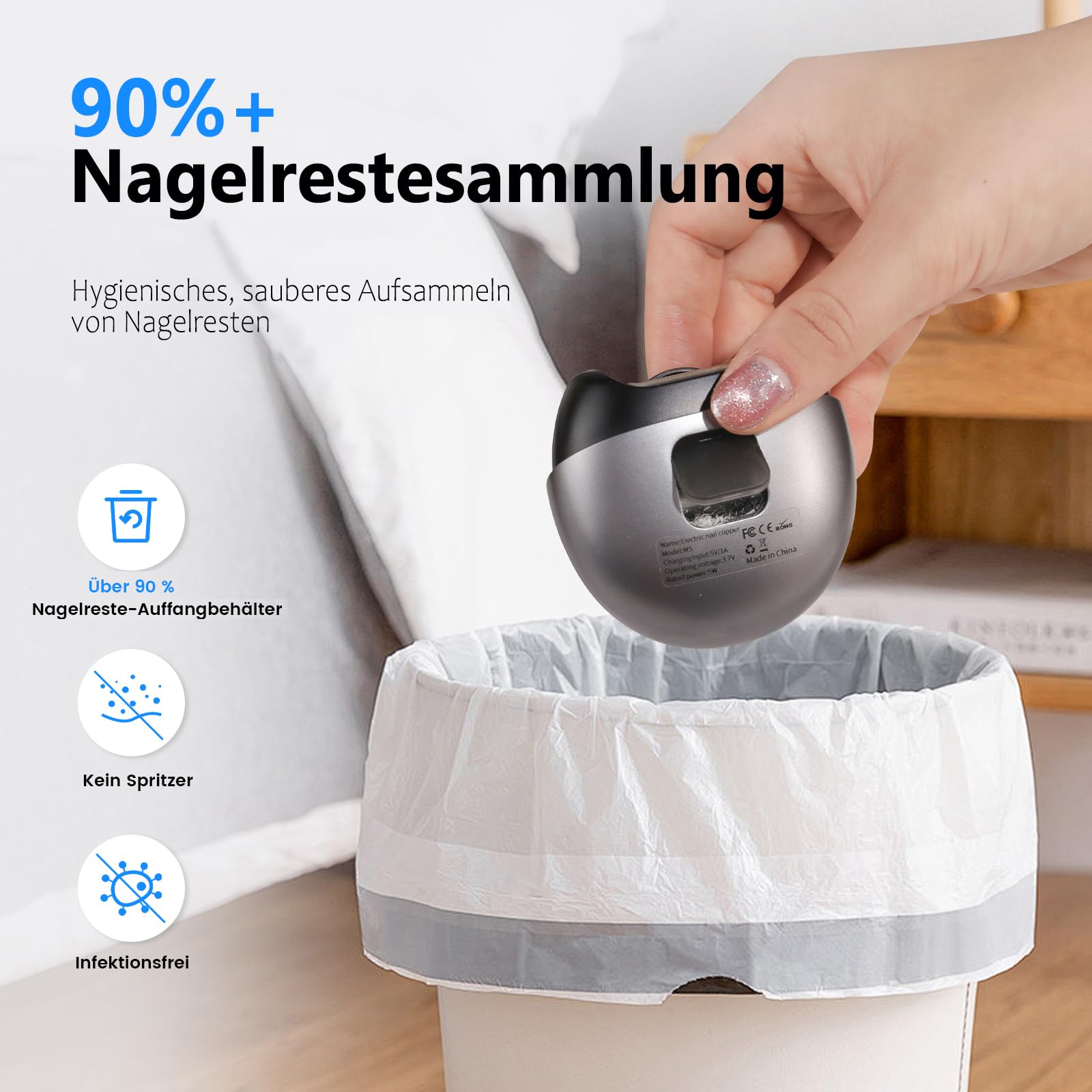 Aokitec Elektrischer Nagelknipser, Elektrischer Nagelschneider, Automatischer Nail Clipper mit LED-Licht, 2-Speed, Schmutzsammelrate >90%, Sicherer Nagelknipser für Senioren & Sehbehinderte