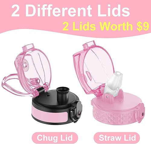 Miniatura 2 de Botella de agua para niños con tapa de pajita y para sorbos, botella a prueba de fugas, sin BPA, con marcador de tiempo, para escuela, viajes,