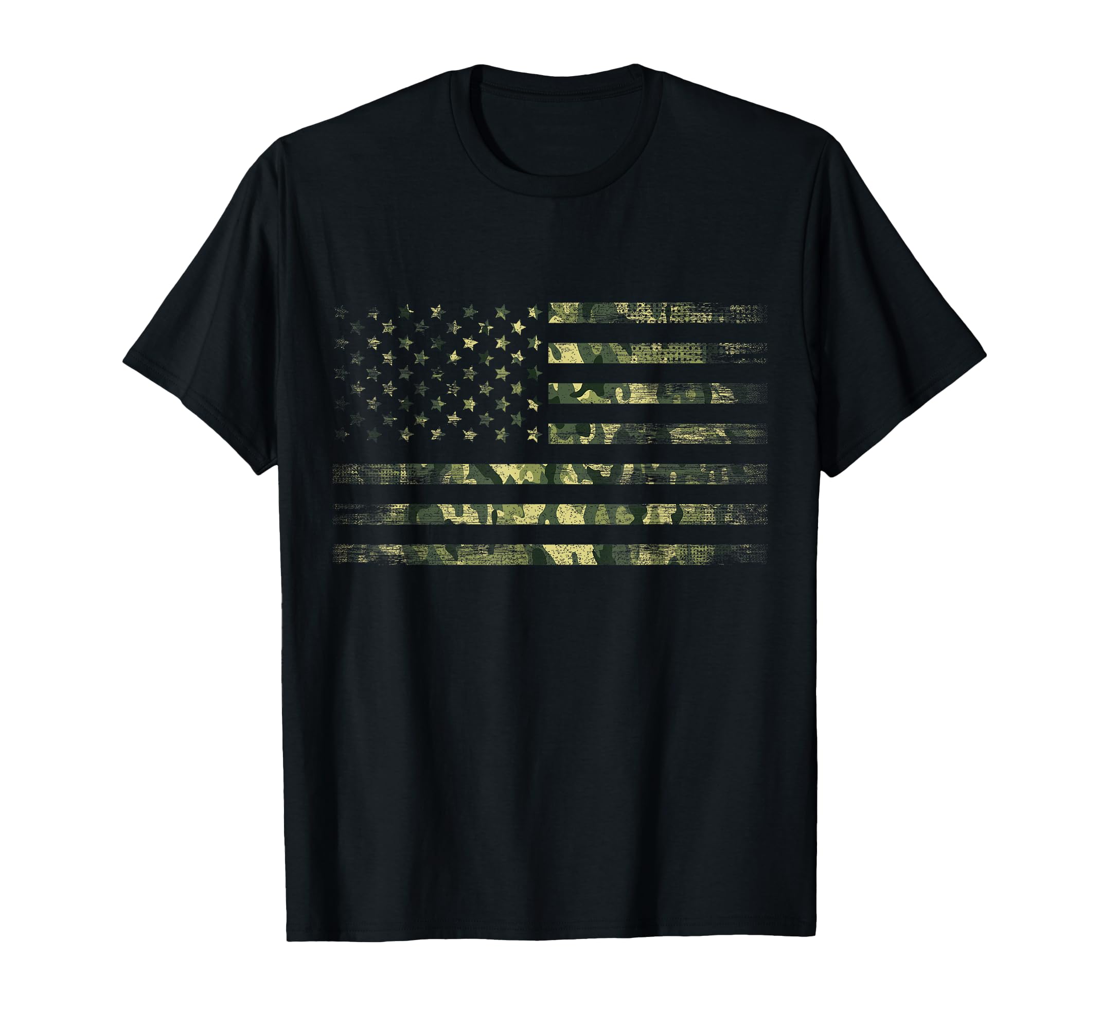 American USA Flag Green Camouflage T-Shirt