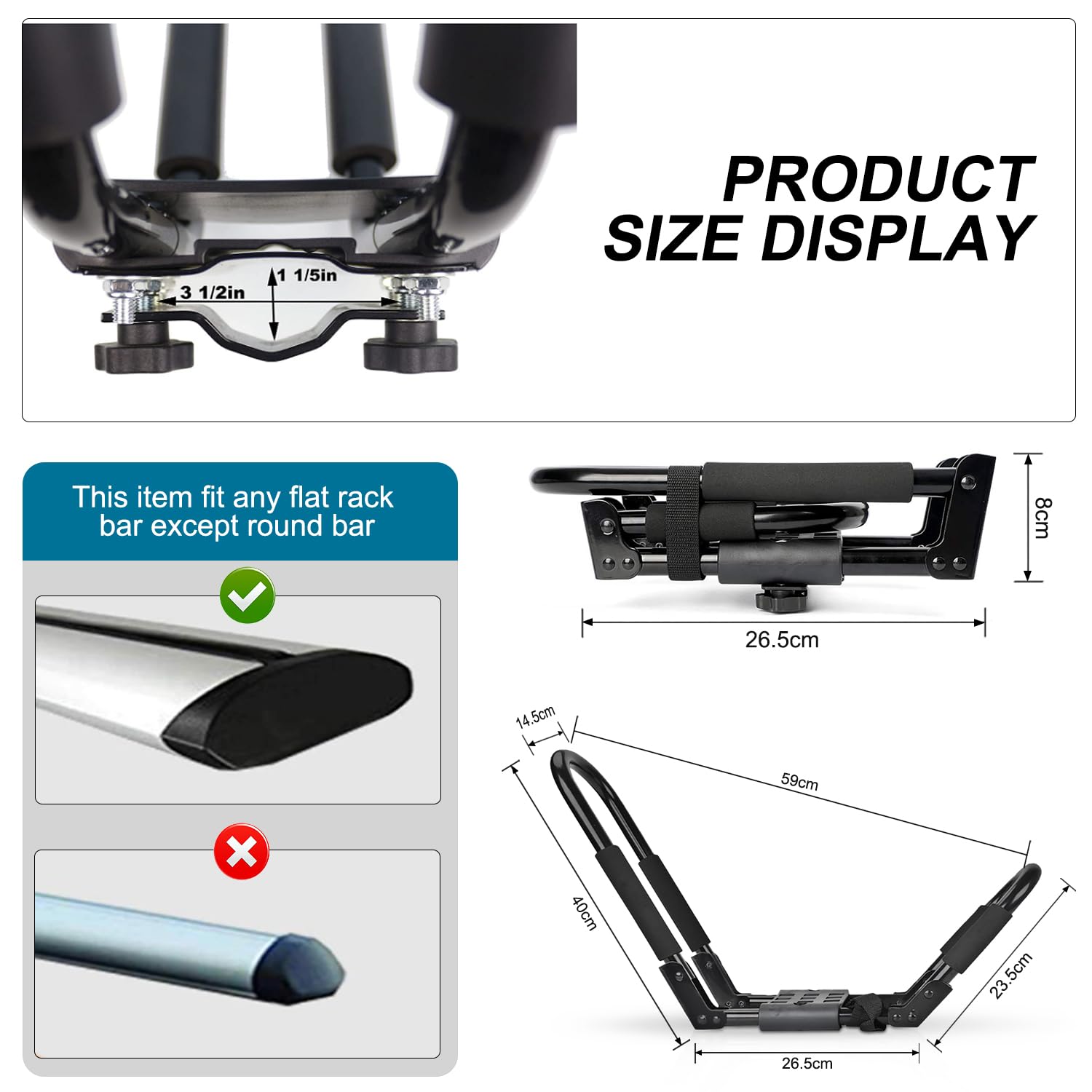 SUDOO Folding Kayak Roof Rack for 2 Kayaks Universal Kayak Carrier 4pcs J-Bar Kayak Roof Carrier for Car, Trucks, SUV and Canoe (2 Pairs)