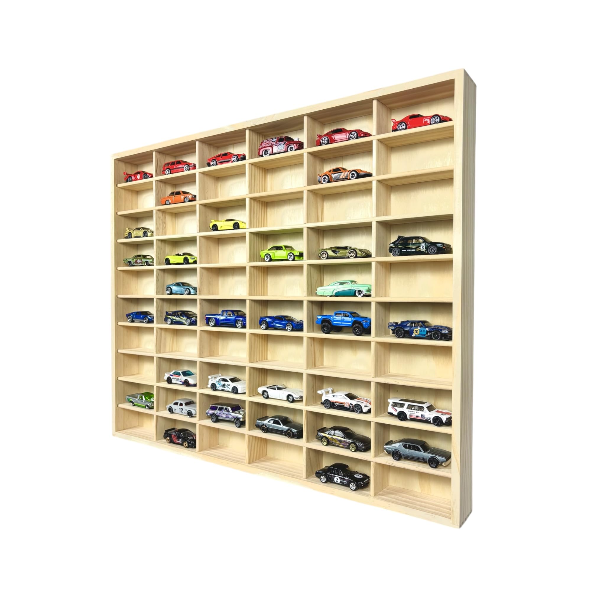 SpaceApe Wooden Display case for Hot Wheels, Matchbox, 1/64 Scale diecast car Models, Storage Cabinet for 60 Cars