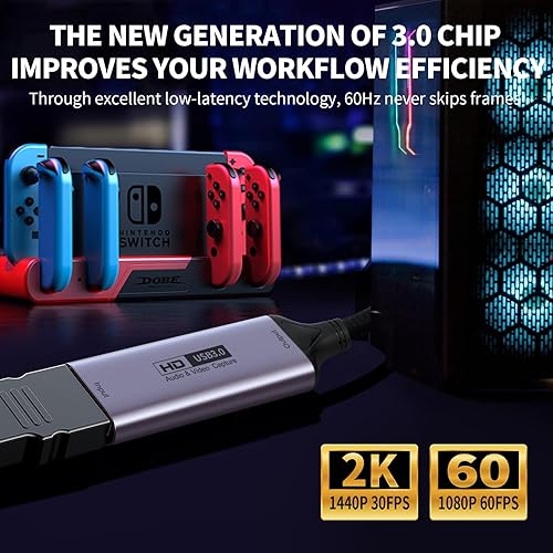 Miniatura 4 de Tarjeta de captura de video, tarjeta de captura 4K HDMI a USB 3.0, tarjeta de captura de audio y video 1080P 60FPS para enseñanza, transmisión,