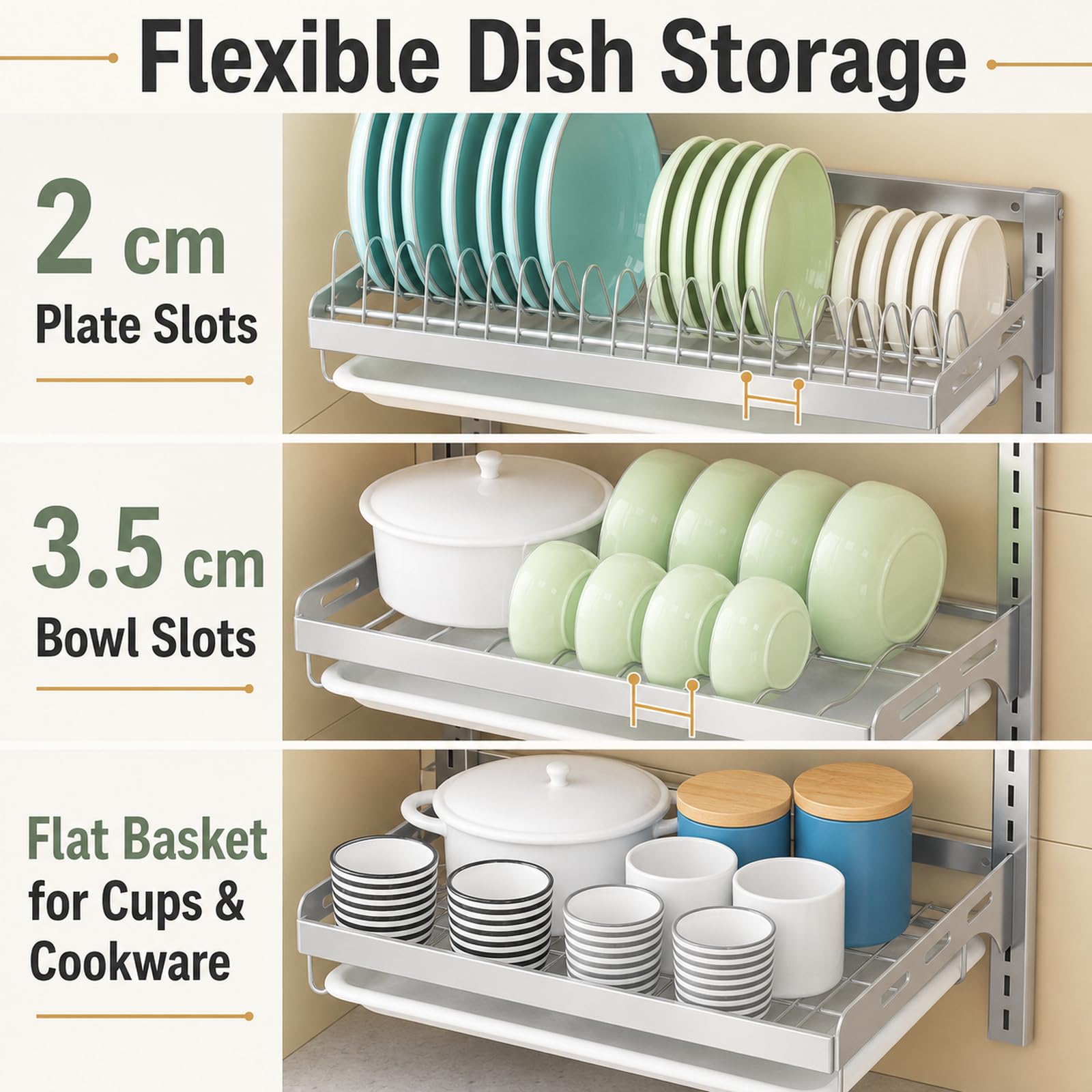 Escurridor de Platos de Pared,Escurridor de Platos Montado en la Pared,Escurreplatos De Pared De Acero Inoxidable,Ahorra Espacio,para Platos,Cuencos y Tablas de Cortar