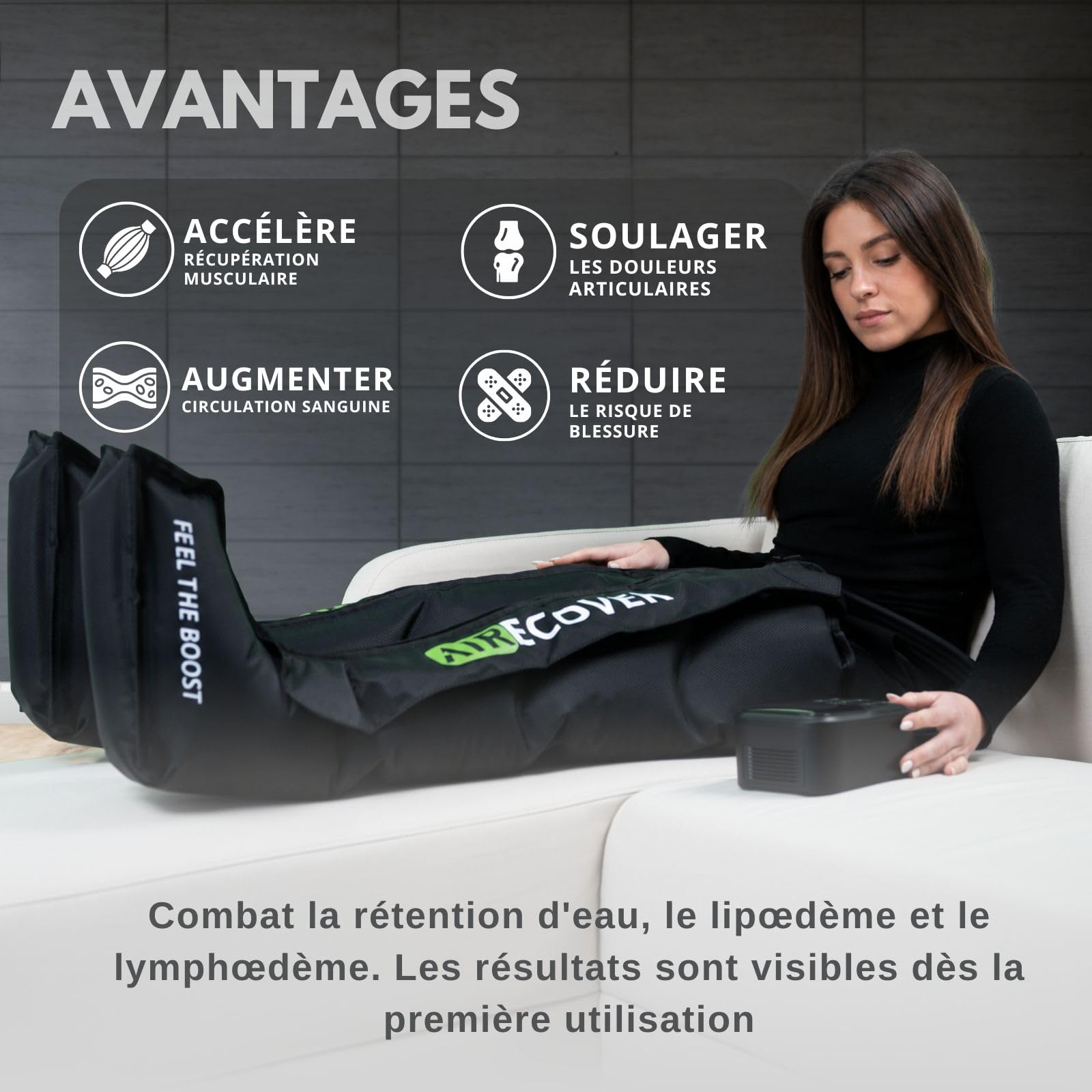 Bottes de Pressothérapie sans Fil, Masseur de Jambes pour Drainage Lymphatique, Soulagement de la Douleur, Amélioration de la Circulation Sanguine, Batterie 4 Heures (L)