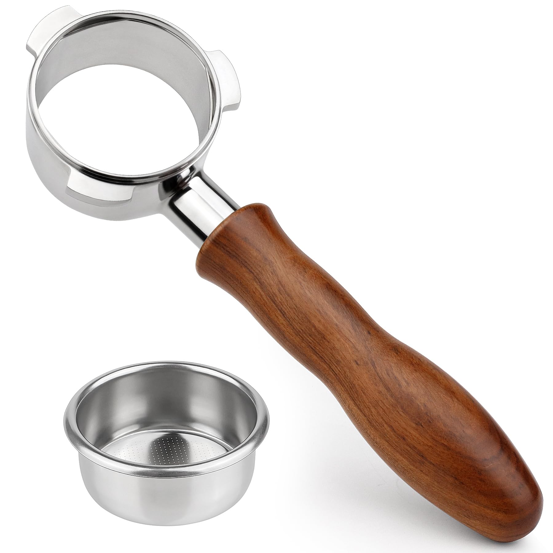 54mm Espresso Bottomless Portafilter, Brevile portafilter Solid Wood Handle, Compatible with Brevile BES870/875/878/880 Machines with Stainless Steel Basket