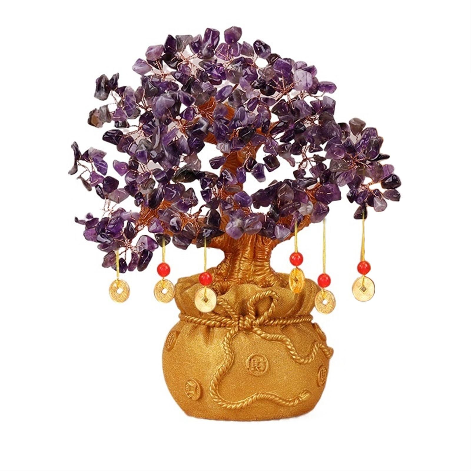 Luck and Wealth Crystal Tree Crystal Money Tree Feng Shui Bonsai Blessing Bag Potted Plant for Fortune Money Good Luck Wealth Prosperity and Success Citrine Gemstone Tree Chakra Money Tree (Purple )