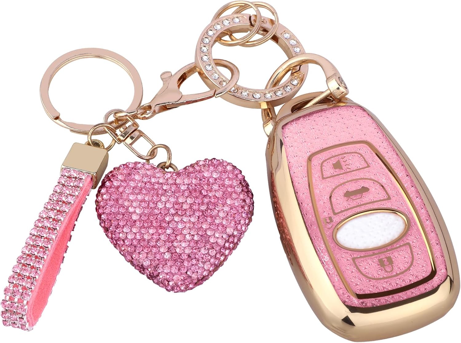 for Subaru key fob cover with Diamond Bling Keychain, Car Accessories Key Shell Full Protection for Ascent BRZ Crosstrek forester Impreza Legacy Outback WRX STI,Gold Pink