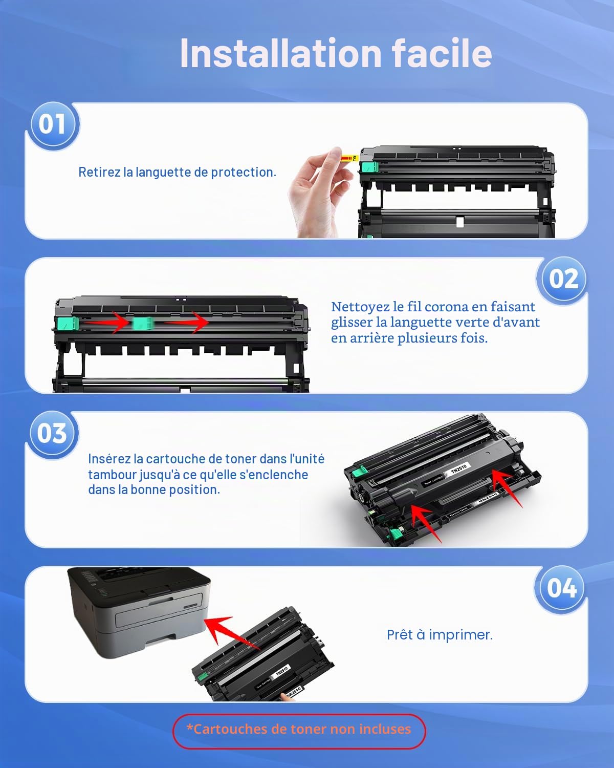 INK4U DR2510 Tambour (2 Pièce, Total 30,000 Pages) Compatible pour Brother DR-2510 Tambour pour DCP-L2627DW HL-L2400DWE DCP-L2620DW MFC-L2860DW DCP-L2665DW DCP-L2660DW MFC-L2860DWE DCP-L260DWE