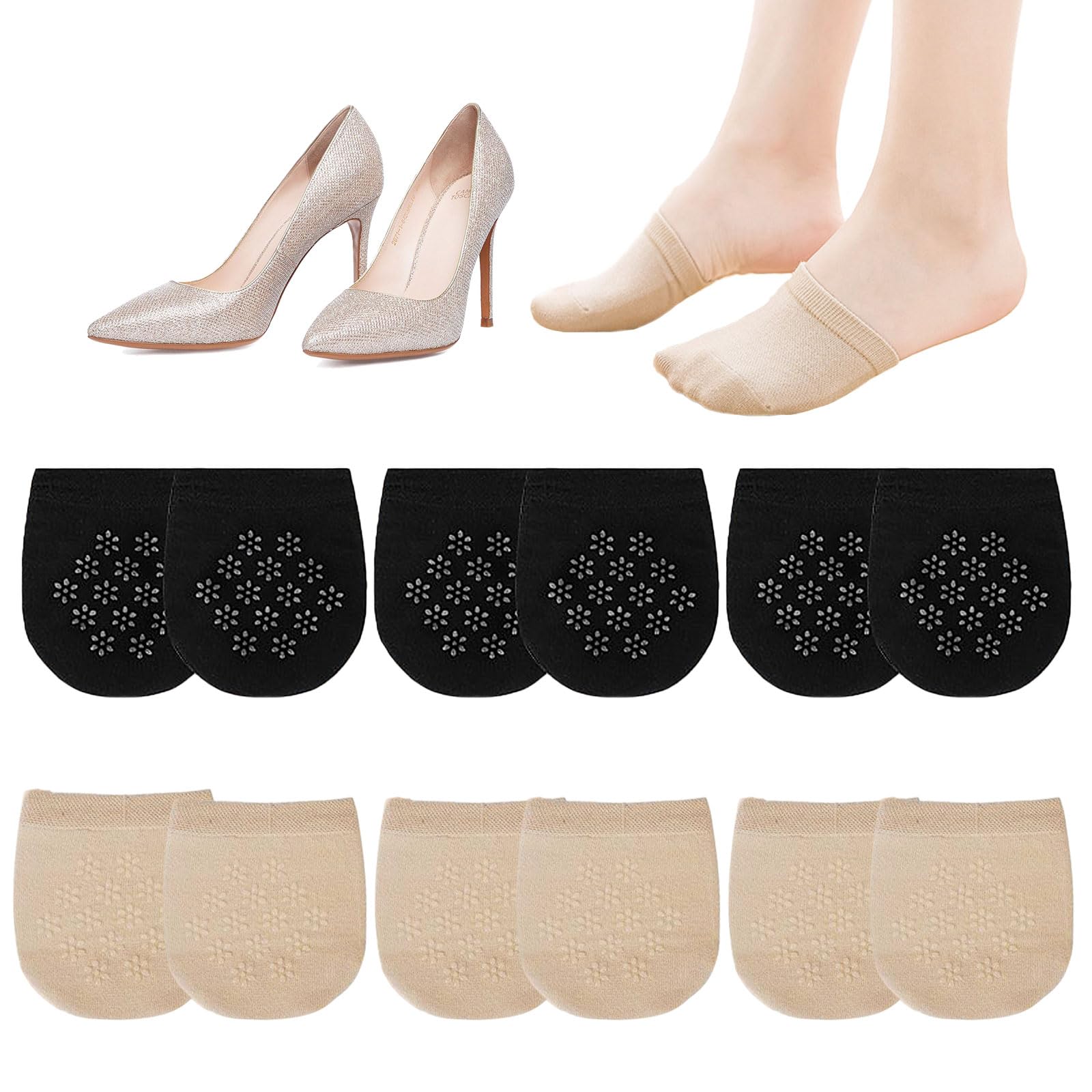 UILYNIU6 Pairs Toe Socks for Women, No Show Invisible Liner Socks with Five Finger, Non-slip Half Topper Toe Socks Seamless, Soft Cotton No Slip Toe Covers Socks for Ladies Girls