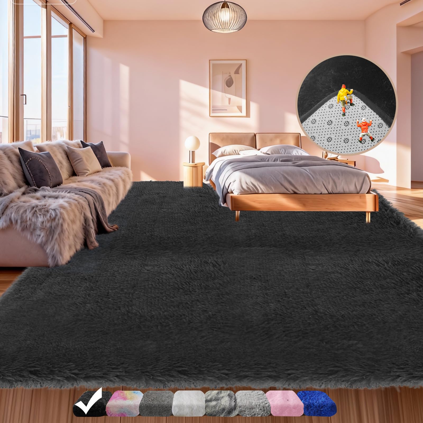 Black Shaggy Area Rug for Living Room Bedroom Ultra Soft Fluffy Fuzzy Furry Rugs 4x6 ft Upgrade Non-Slip