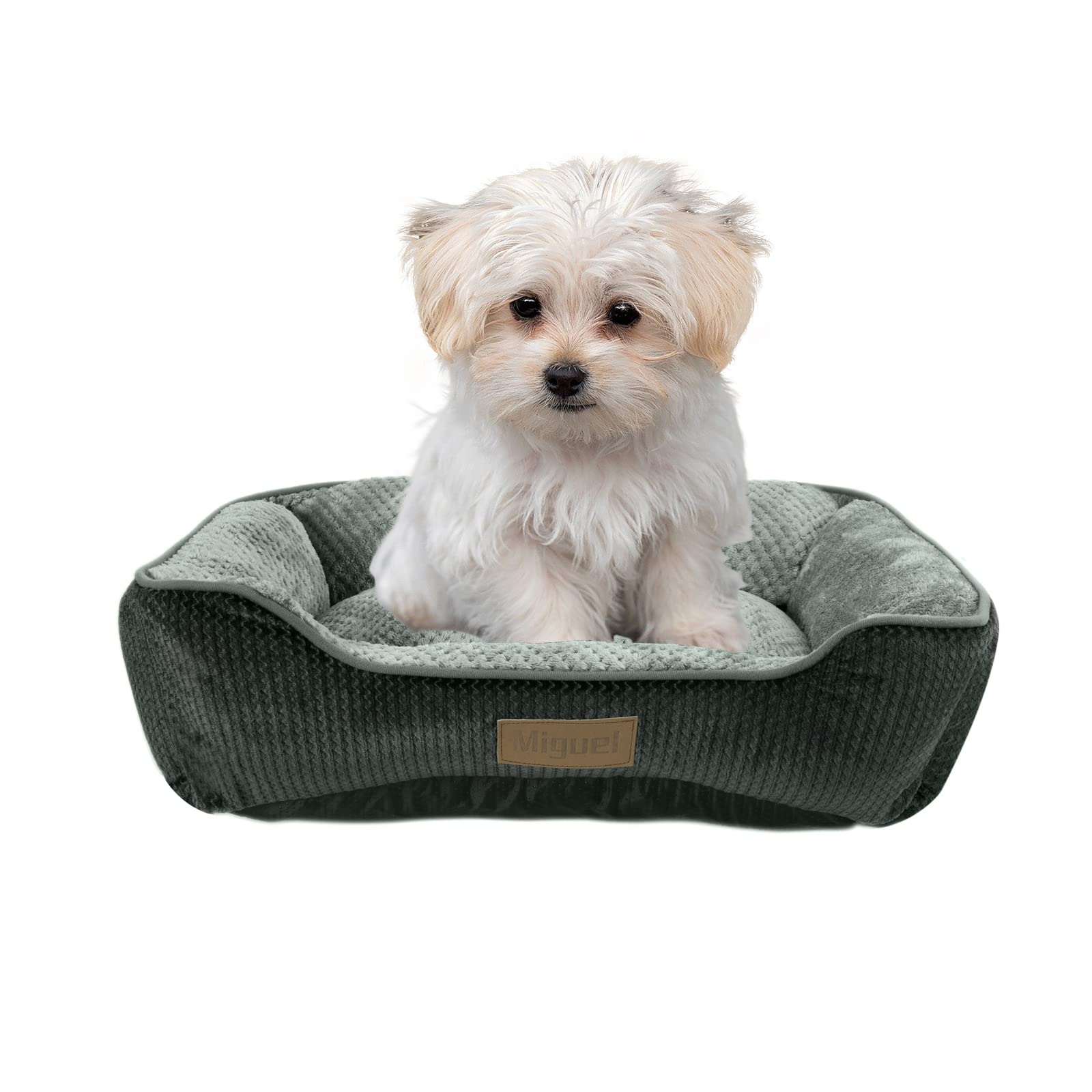 Miguel Cat Bed for Indoor Cats Washable Removable Cover - Small Pet Bed with Side Square Dog Bed Rectangle Soft Puppy Bed Bolster Cuddle Kitten Bed with Wall Non-Slip Bottom, Dark Gray 20 Inch