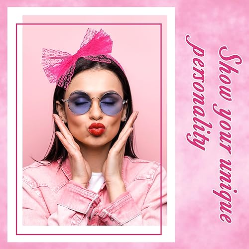 Miniatura 4 de Neon Lace Bow Headband, Elastic Women's 1980s Neon Lace Headband 1980s Cosplay Hair Accessories for Women
