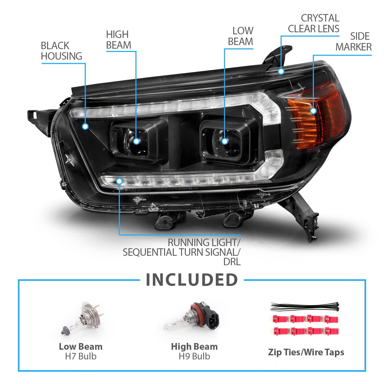 Amazon.com: AmeriLite for 2010-2013 Toyota 4Runner Switchback LED