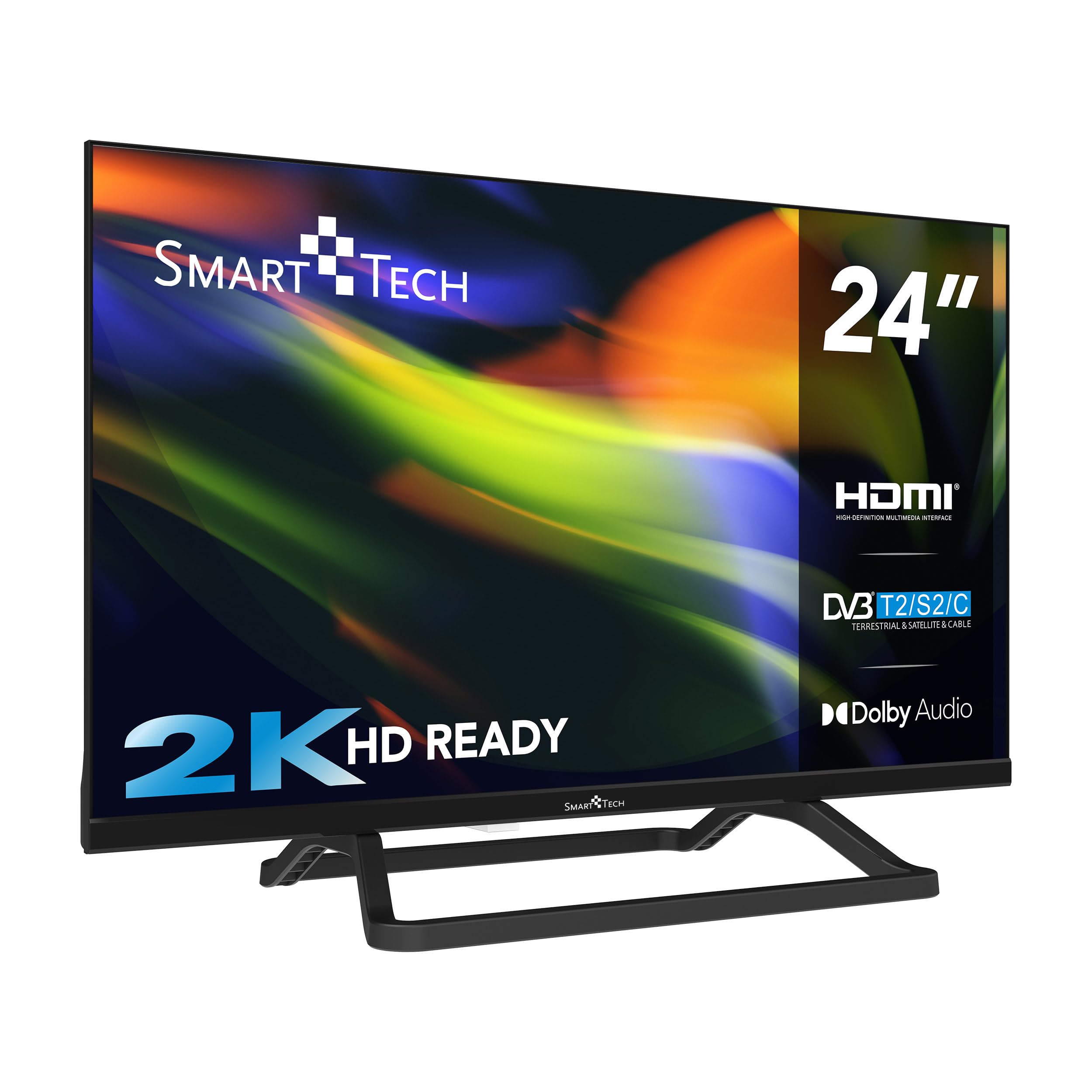 Smart Tech 24HN01V3CA HD LED TV 24 Pouces (60cm) Triple Tuner Dolby Audio H.265 HDMI USB, Résolution: 1366 (H) × 768 (V); Chargeur 12 Volts