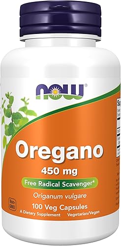 NOW Suplementos, Origano (Origanum vulgare) 450 mg, eliminador de radicales libres*, 100 cápsulas vegetales