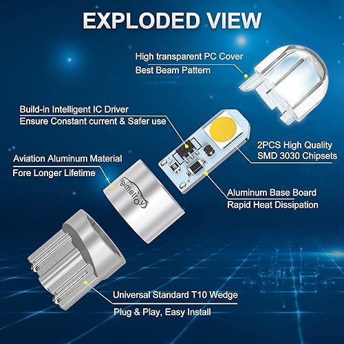 Miniatura 7 de 194 bombillas LED para automóvil, 1.5 W, 12 V, blanco, tipo cuña T10, ángulo de iluminación de 360 grados, chipset 2SMD 3030, 4 chips 3030 de alto