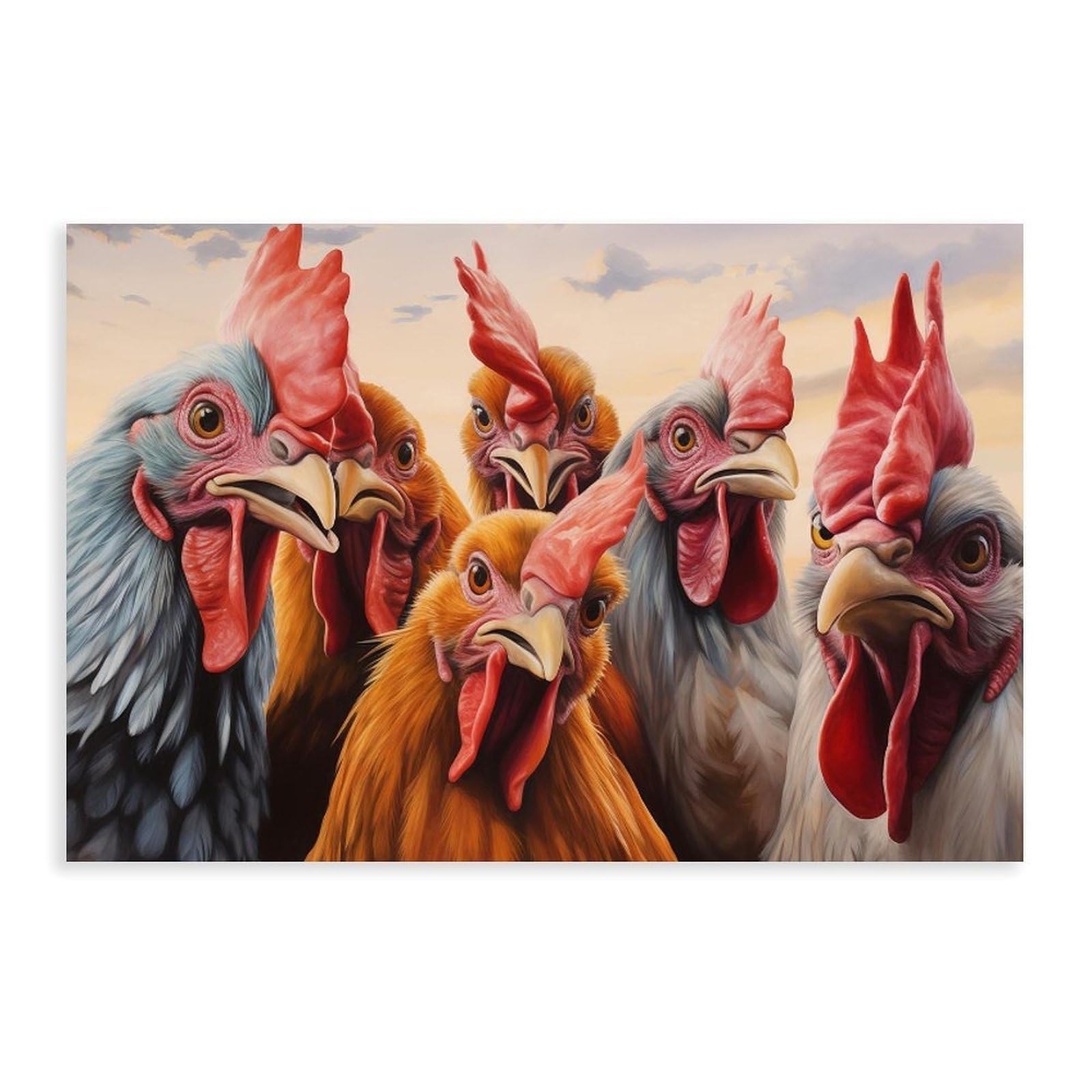 Qnvjqkdsi Unframe Curious Rooster Art Poster Canvas Poster Wall Art Decor Print Picture Paintings For Living Room Bedroom Decoration 24" L X 36" W