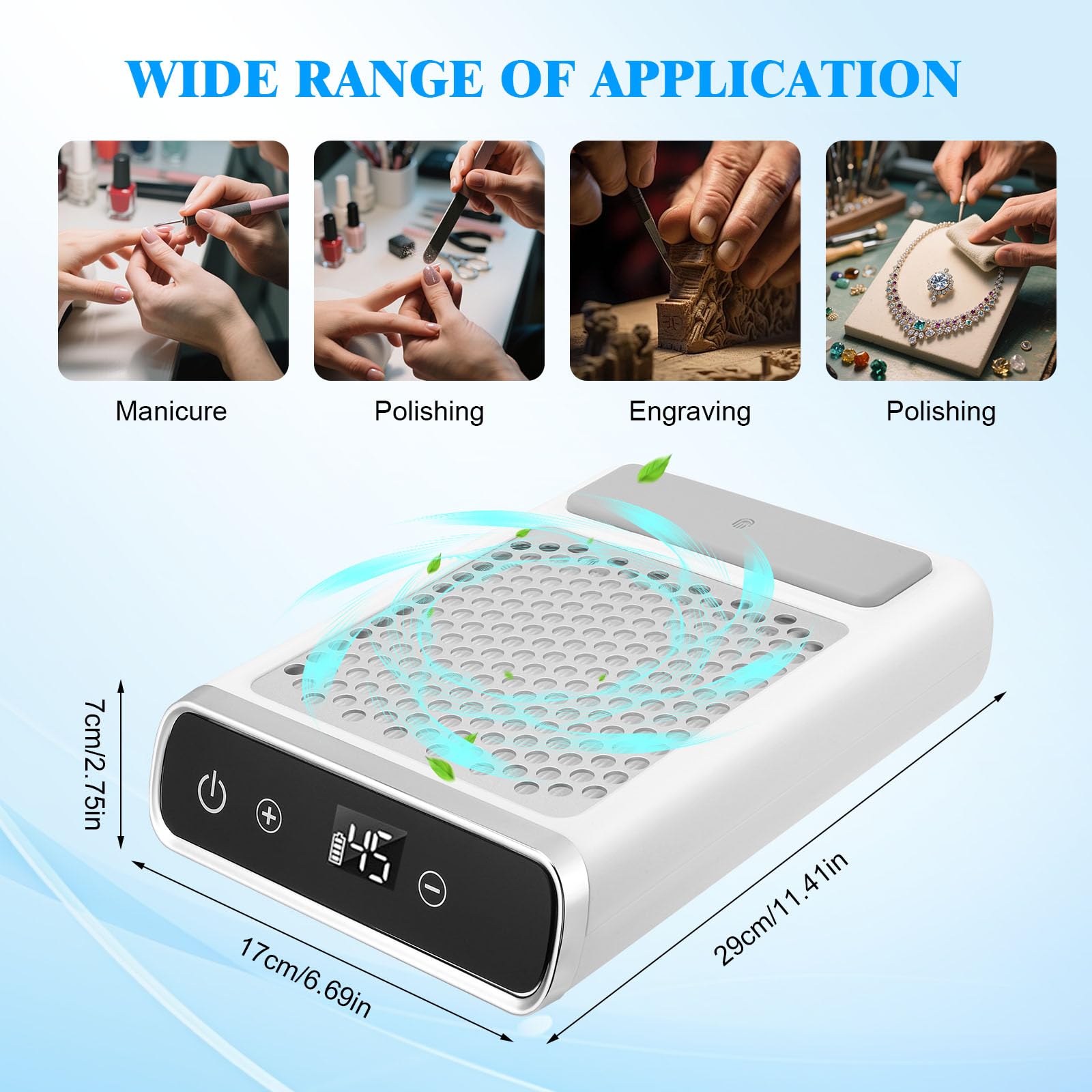 Aspirador de uñas Profesional 80W, Recargable Extractor De Polvo Para Uñas, 4500RPM Máquina Recolectora De Polvo De Uñas, Aspirador de Mesa Potente de Velocidad Ajustable para Manicura,Pulido