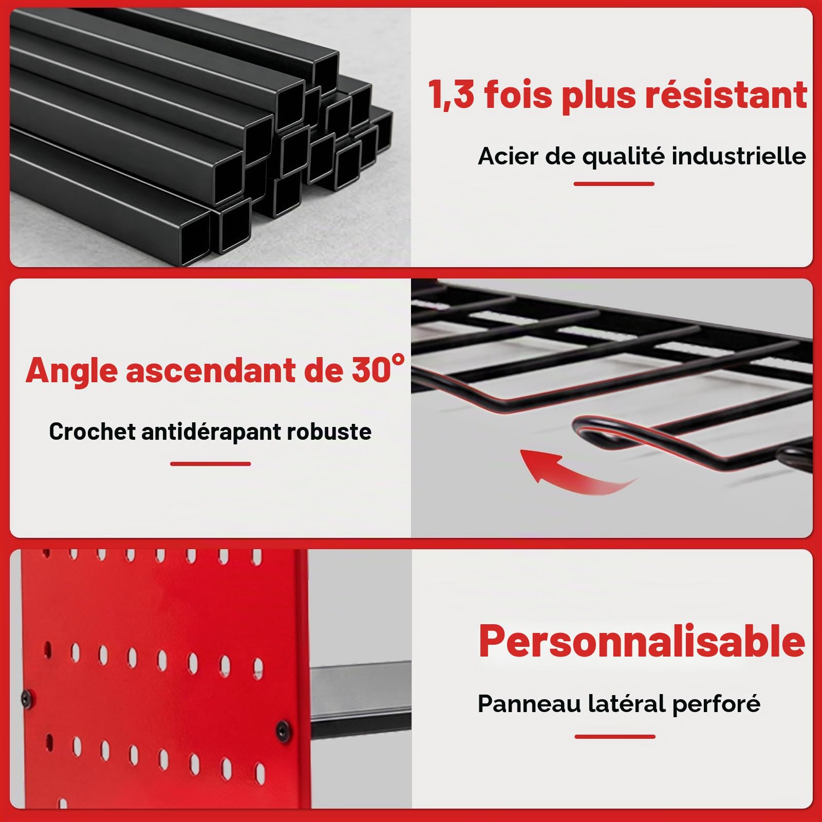 Support mural à 4 niveaux, rangement pour 4 outils électriques, perceuse à percussion, porte-outils pour garage et atelier, rouge