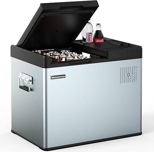 Wesonorous Refrigeradores de automóvil, refrigerador de 40 litros (44 qt) de 12 voltios con 1224 V CC y 110-240 V CA, refrigerador portátil para