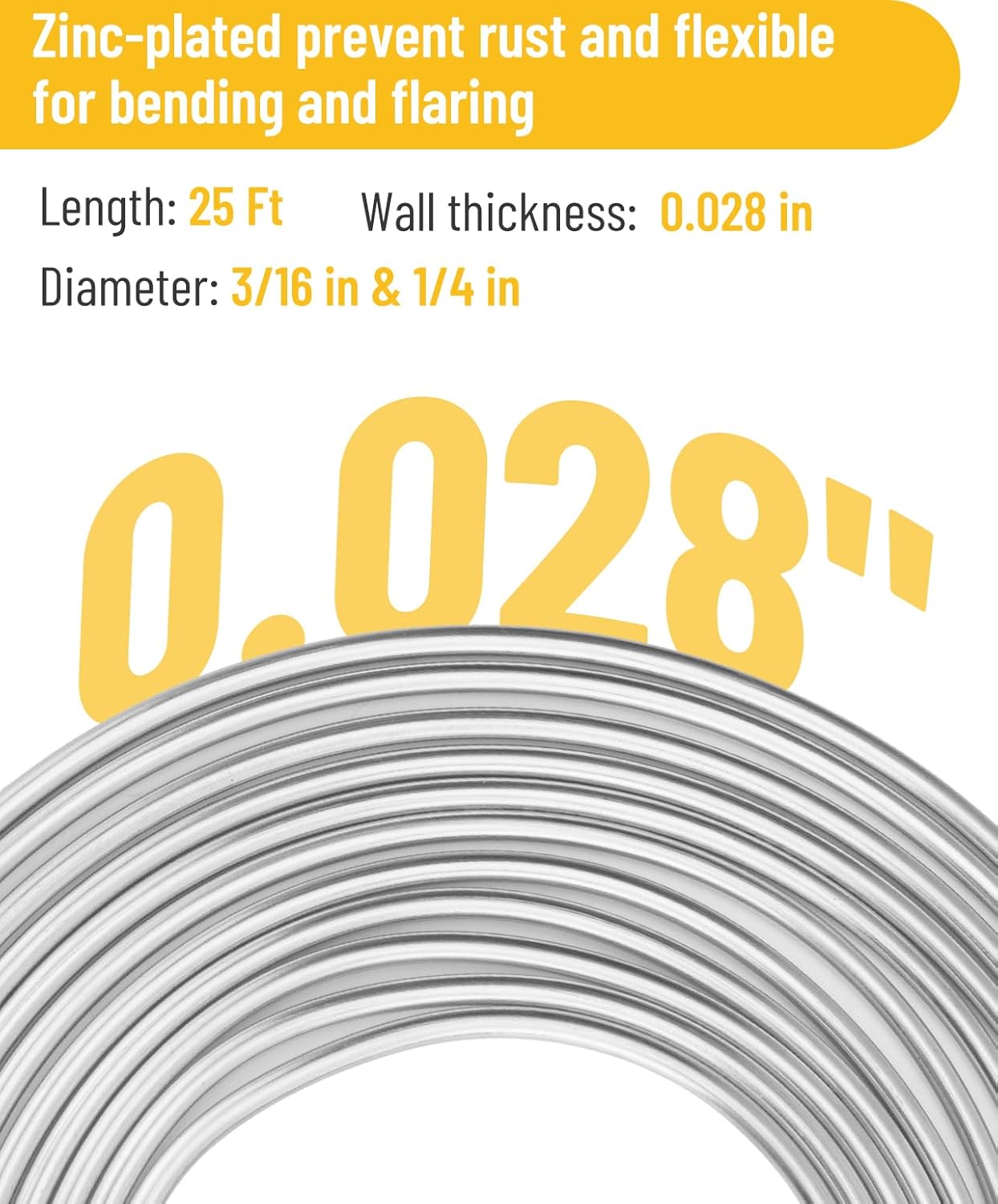 25 ft 3/16in &1/4in Zinc-Plated Brake Line Flaring Tool Kit, Includes 3-in-1 Tube Bender, Double & Single Flaring Tool Set, 1 Tube Cutter, 4 Threads Unions, 40 Fittings