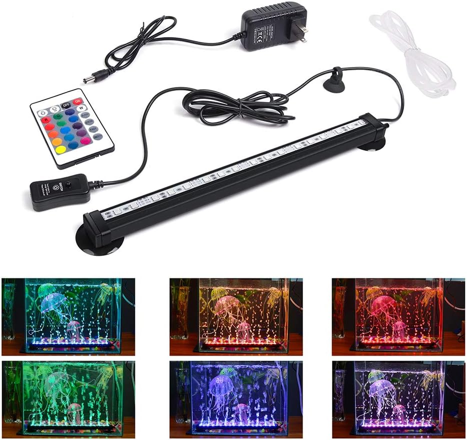LED Aquarium Light, Smiful Submersible Fish Tank Light Colorful Remote Control Waterproof Crystal Glass LEDs Lights Bar (11"- Air Bubble)
