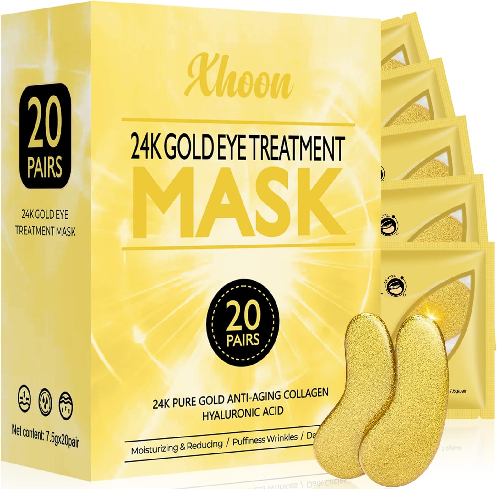 24K Gold Under Eye Patches - 20 Pairs Amino Acid & Collagen, Under Eye Mask for Face Care, Dark Circles and Puffiness, Beauty & Personal Care