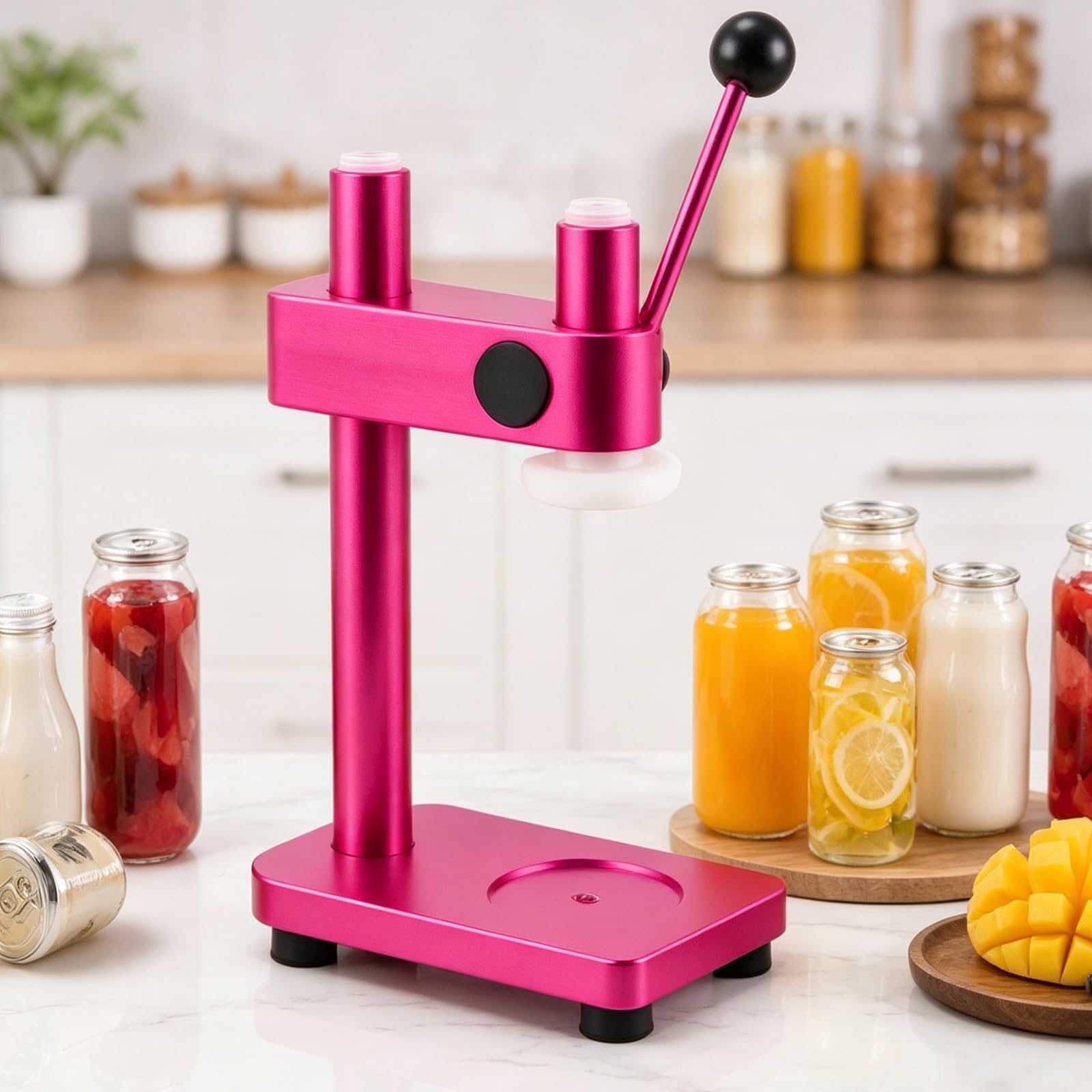 Máquina de Enlatado,Selladora Manual de Latas,Máquina de Envasado Manual | Base de Posicionamiento, Desmontable, Ahorro de Esfuerzo, para Cocinas de Food Trucks(Pink)