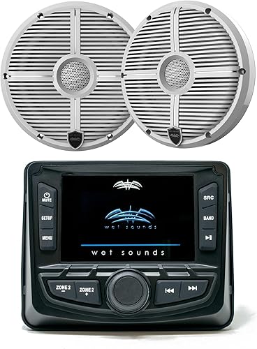Wet Sounds WS-MC-2 - Radio marina con 1 par de sonidos húmedos Recon 6 XW-W Recon Series 6.5" 60 vatios RMS altavoces coaxiales con rejillas XW