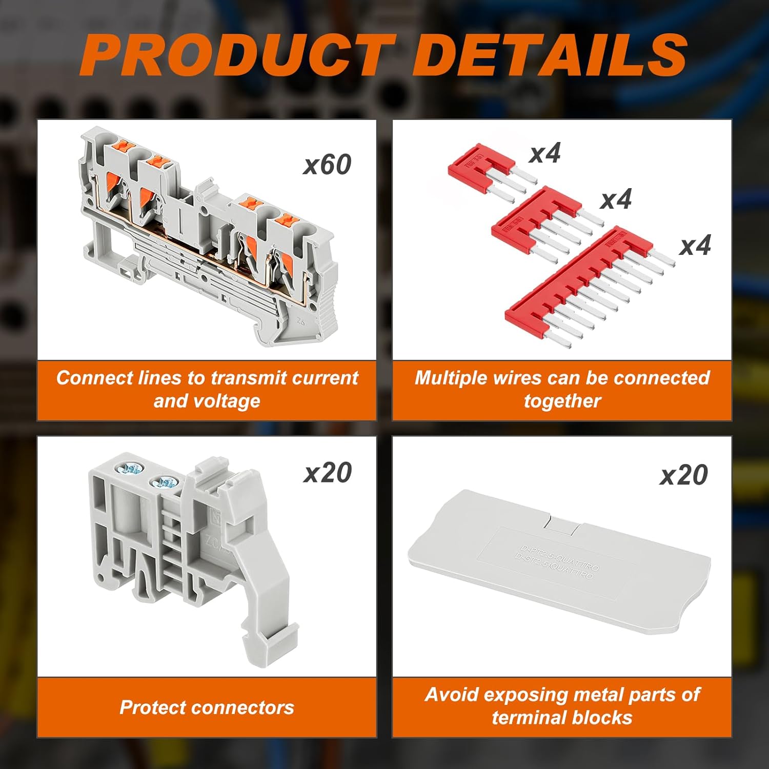 DIN Rail Terminal Block Twin Spring Terminal Connectors Push in Type PT Screwless Wire Wiring Connector with 10 Covers 10 End Stops 6 Jumpers (ST2-2.5/2x2, 112)