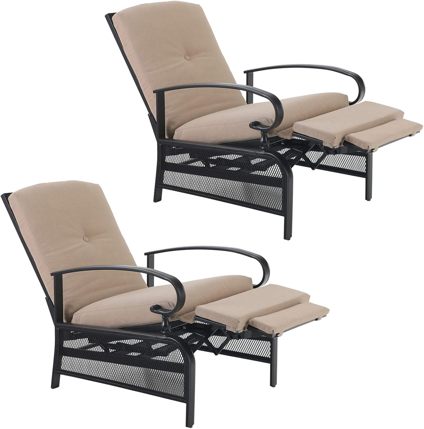 PHI VILLA Patio Lounge Chairs Outdoor Metal Relaxing Recliner Sofa Chair with 5" Removable Cushions, Set of 2, Blue : Patio, Lawn & Garden
