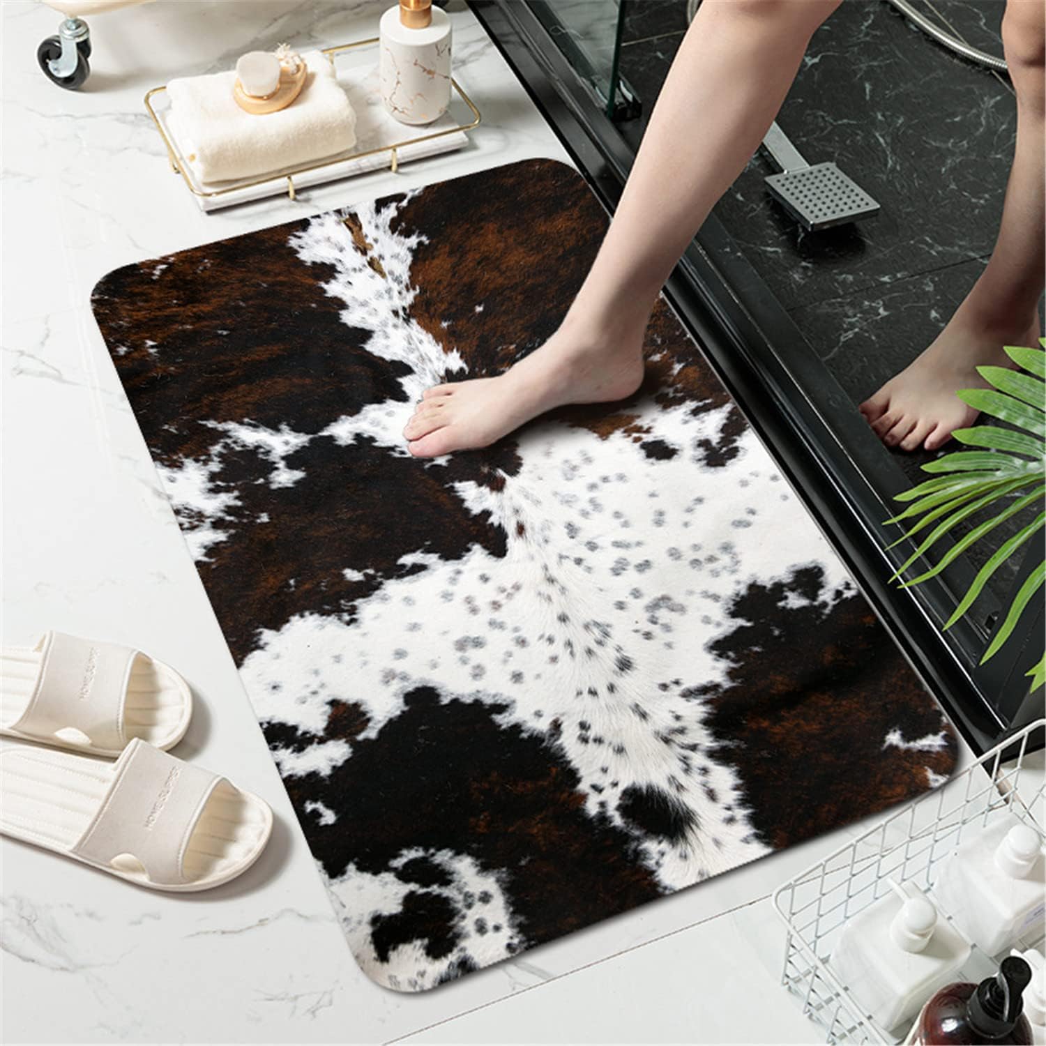 MUGINYU Cowhide Quick Dry Bath Mat, Western Farmhouse