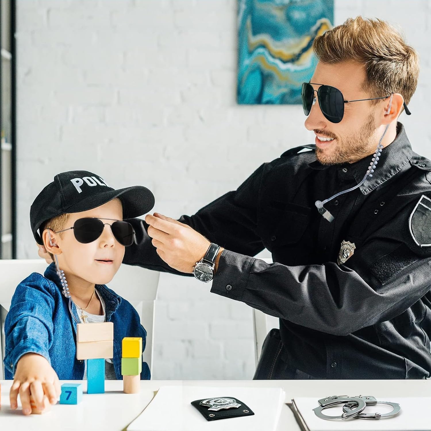 Spy Detective Set, Police Costume Accessories Includes Sunglasses, Badge, Handcuffs and Ear Piece Costume - Image 3