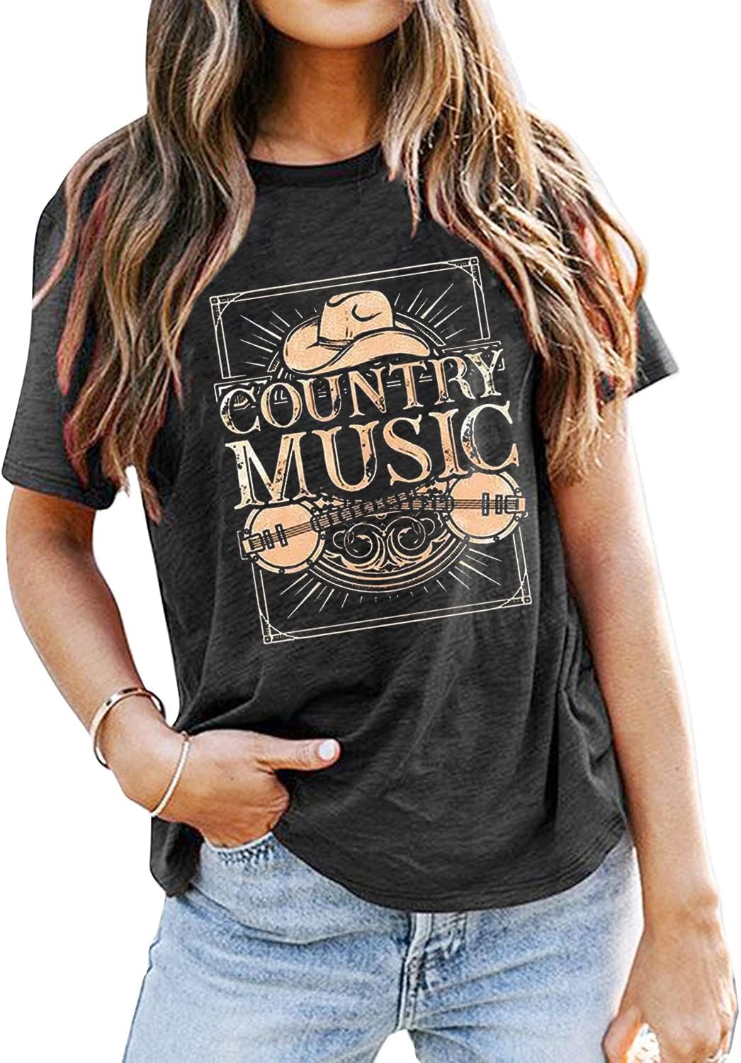 Country Music Tshirt Women Vintage Graphic Tees Funny Western Cowboy Shirt Casual Short Sleeve Tops - Image 3
