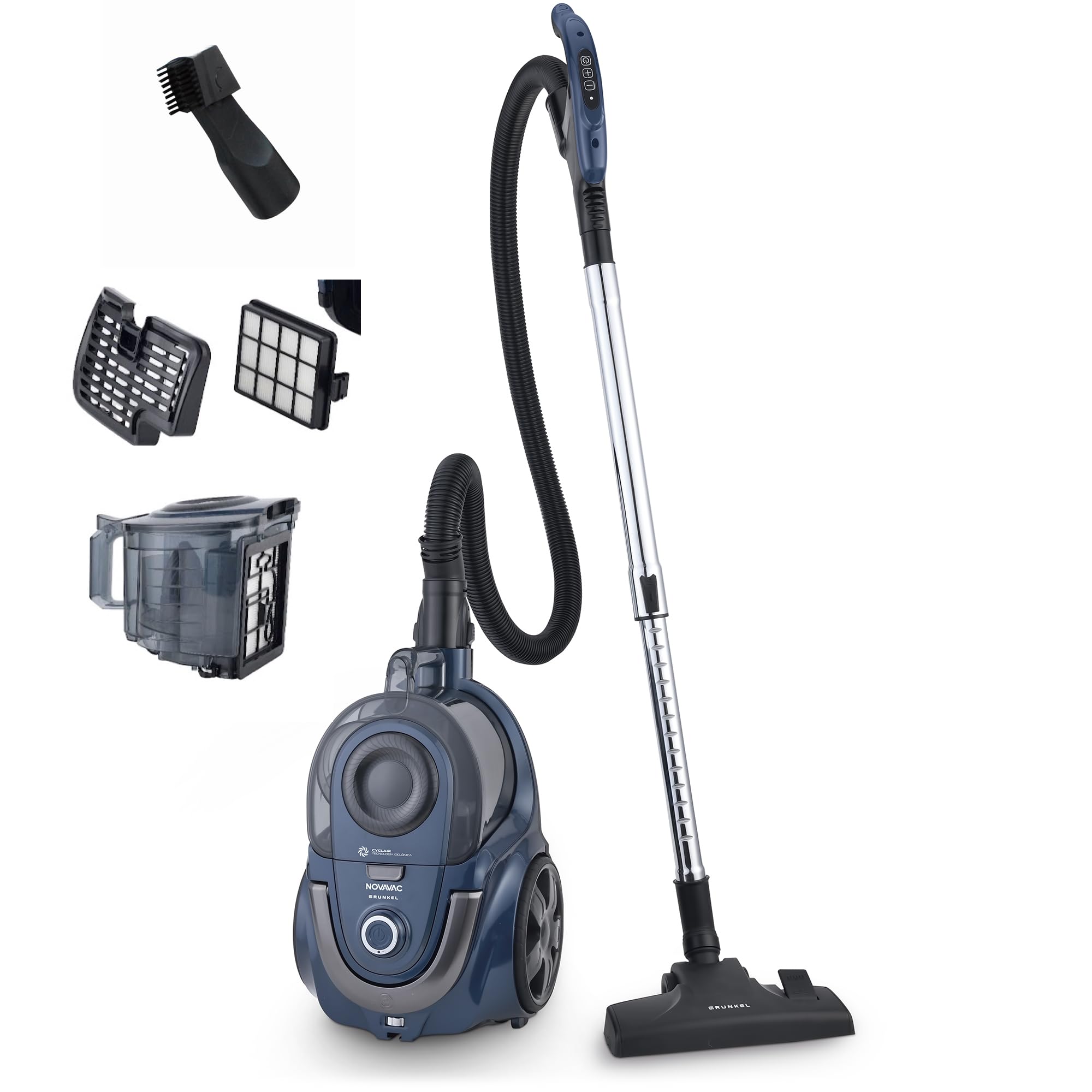 Grunkel Aspiradora de Trineo sin Bolsa 2,2 L 700W NOVAVAC | Tecnología Ciclónica 19KPA | Control Táctil en Mango | Filtro HEPA Lavable | Depósito Fácil Vaciado | Potencia Ajustable | Cable Automático
