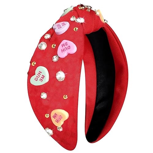 Miniatura 1 de HAIMITI Diadema para el día de San Valentín para mujer, diadema anudada roja, diadema de corazón con diamantes de imitación, accesorios para el