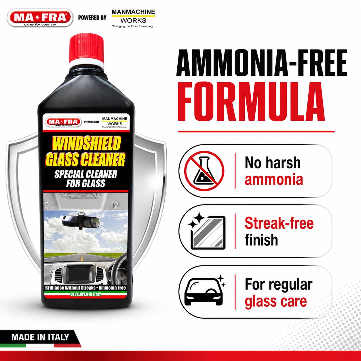 Windshield Glass Cleaner 1L | Ammonia Free Car Glass Cleaner Liquid for Windshield, Windows, Mirrors & Auto Glass | Streak-Free Shine, Removes Dust, Dirt, Grime & Road Film 1