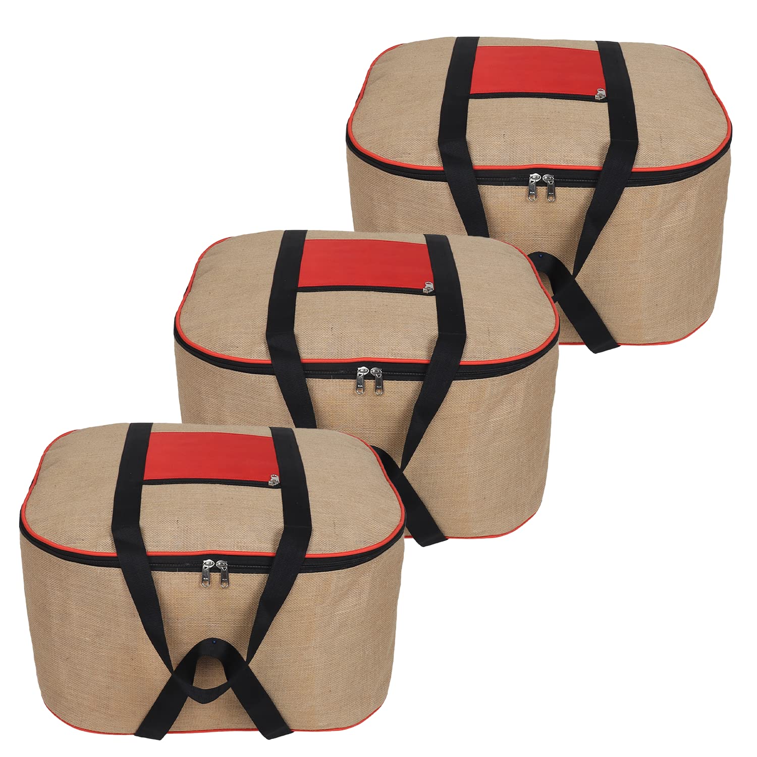 Double R Bags Jute Storage Bag Organizer With Front Zipper Pocket Strong Handle - (Natural Jute) Pack Of 3 (B0C3933RPK) Amazon Price History, Amazon Price Tracker