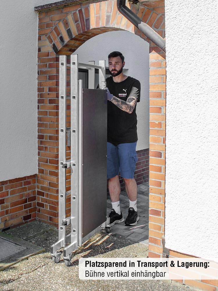 fahrbares Klappgerüst - Arbeitshöhe 2,90 m - Faltgerüst - Arbeitsgerüst mit Faltrahmen, 150 kg Belastbarkeit, aus Aluminium, für innen und außen