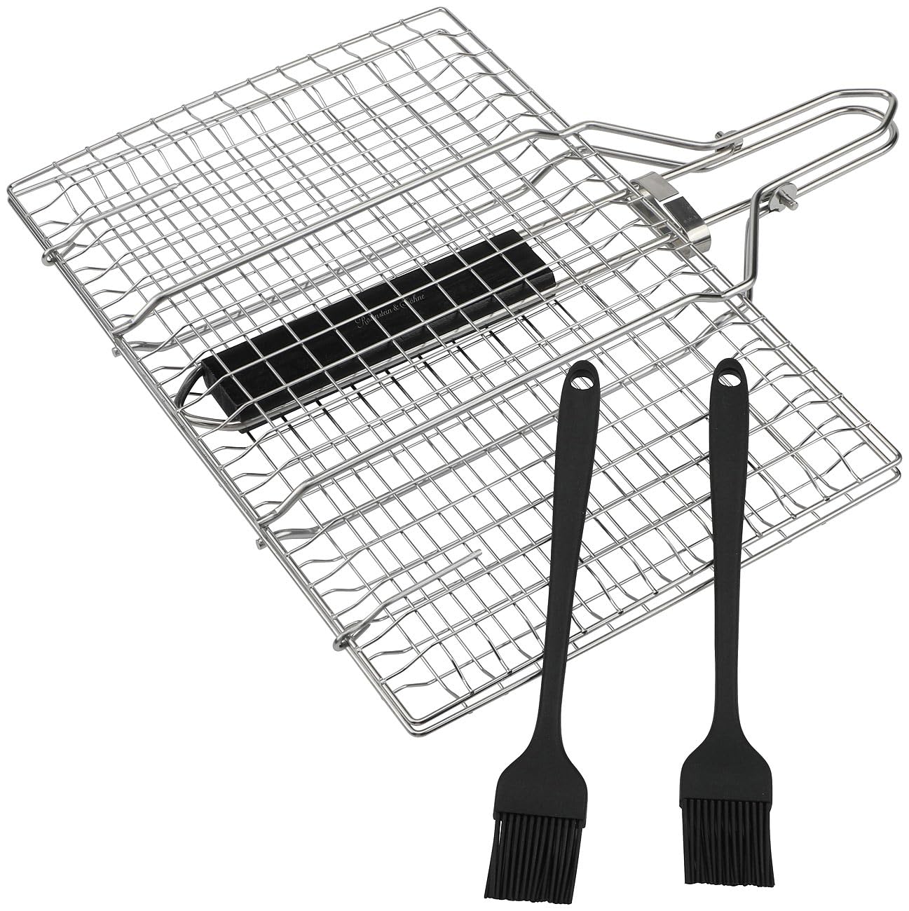 Rosenstein & Söhne Fischgrillzange: 2er-Set Faltbare Edelstahl-Fischbräter, Grillkorb für Fisch und Gemüse (Fischgrillgitter, Fischgriller, Picknick)