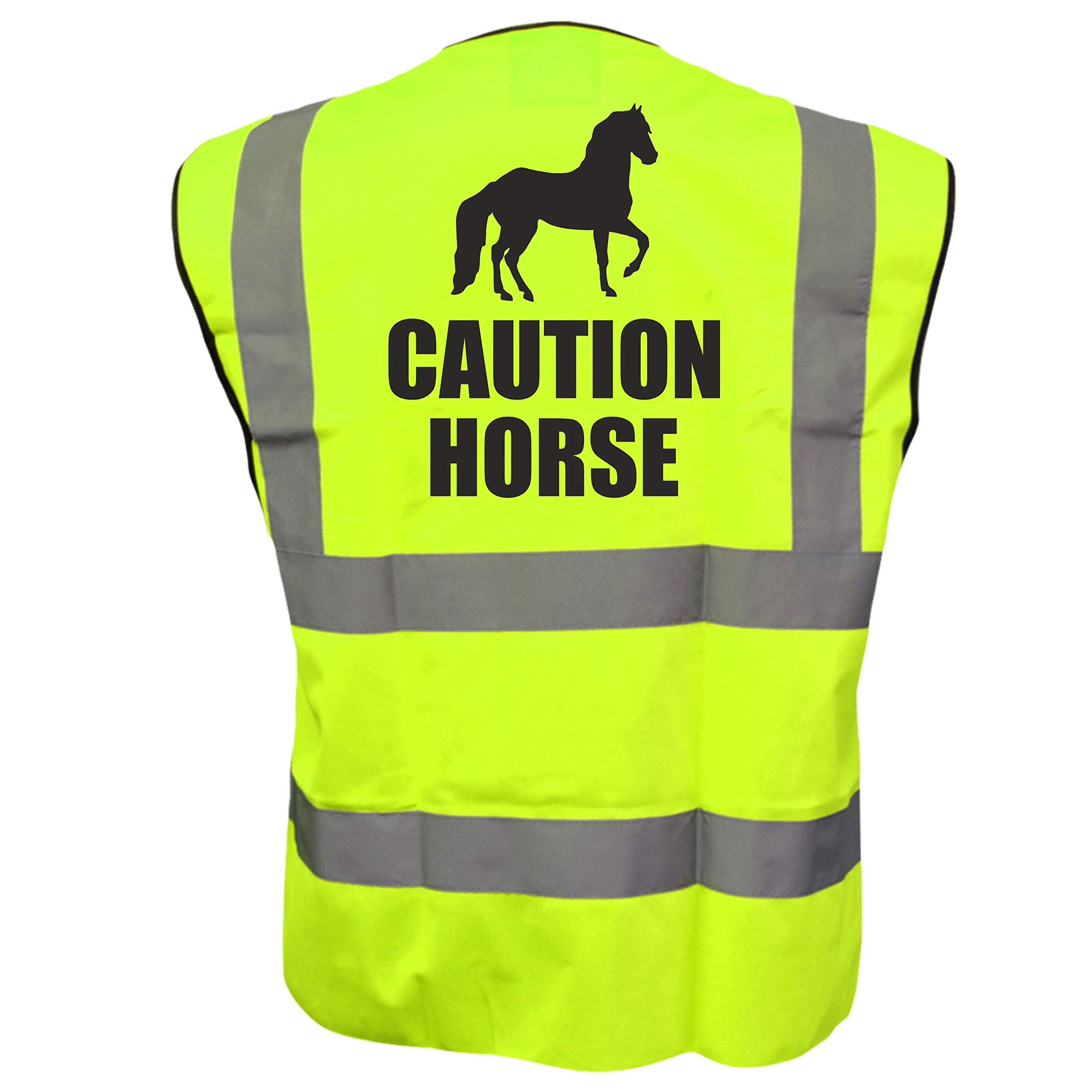 Equestrian CAUTION HORSE Hi Viz Vis Vest Horse Riding Reflective Waistcoat Jacket Road Safety Visibility Yellow Small