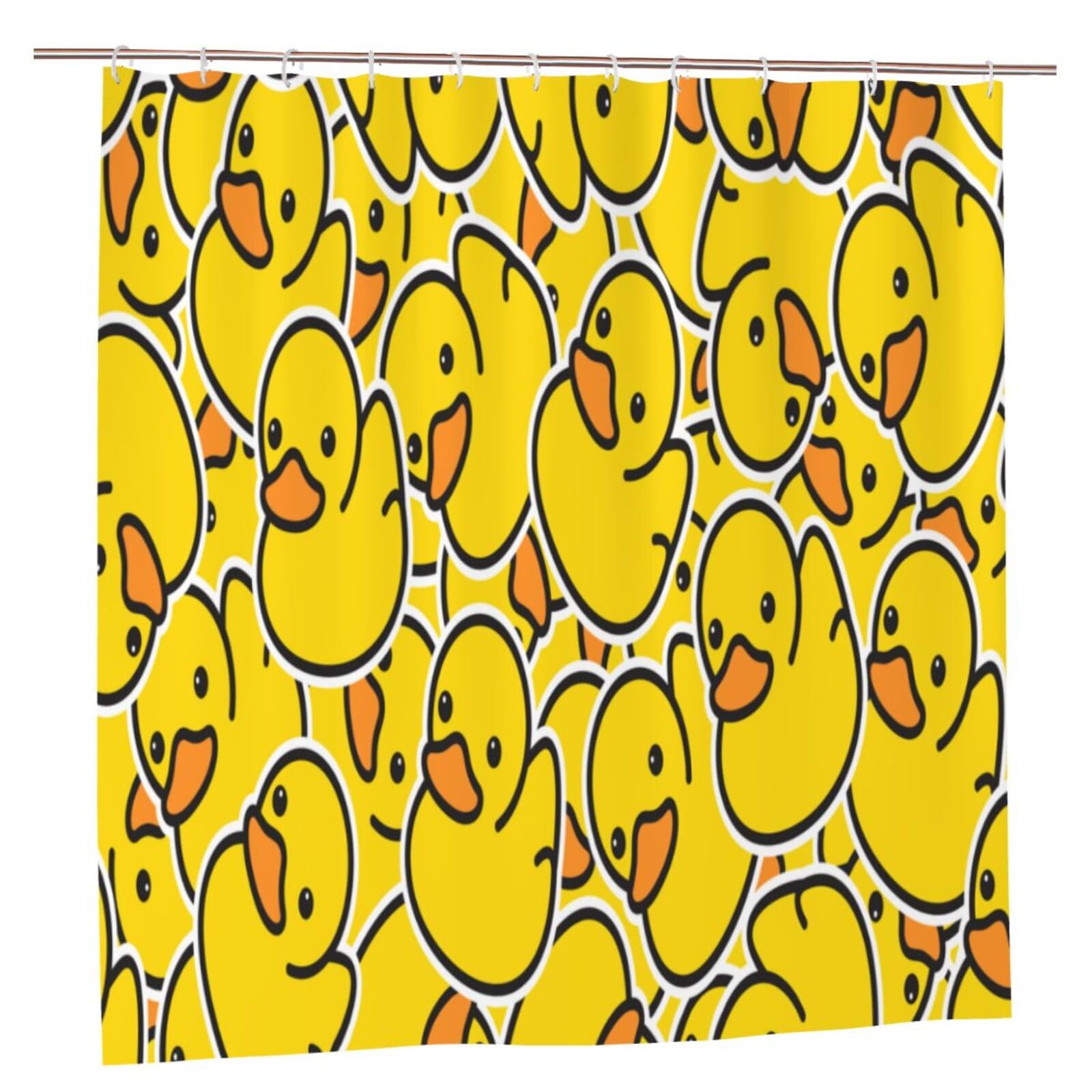 Gearsly Shower Curtains Mould Proof Resistant,Yellow Rubber Duck Cute Bathroom Curtain With 12 Hooks Waterproof Washable Bath Shower Decor For Wet Room 72" X 72"(183 X 183 cm)