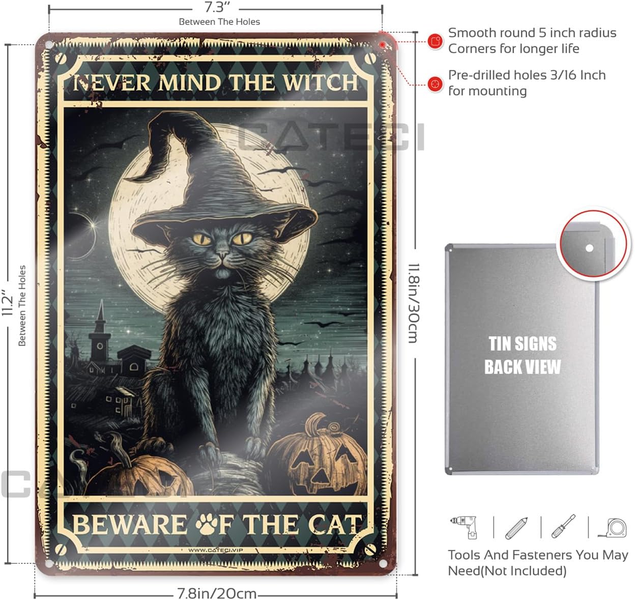 "Never Mind The Witch Beware Of..." 8x12in Metal Sign - Funny Decor image 3