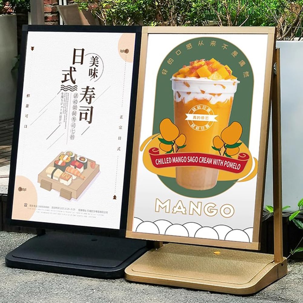 Soporte para letreros con base de agua resistente, marco de aluminio duradero para publicidad en exteriores o interiores, negro, 60 x 90 cm
