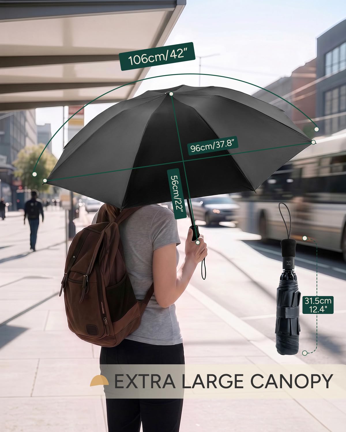 Damski parasol składany przeciwwiatrowy - wiatroszczelny parasol odwrócony, kompaktowy przenośny automatyczny parasol podróżny dla mężczyzn, powłoka 210T, odporna na promieniowanie UV